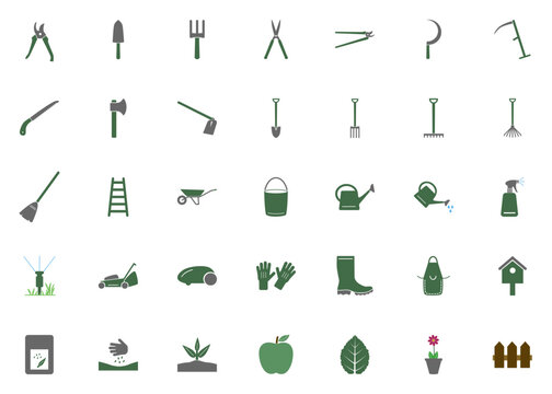 SVG Gardening Tools Colorful Icons Set