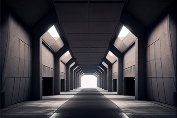 a dark tunnel with light at the end 3D render