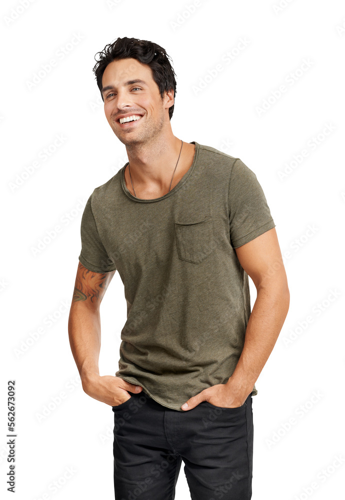 Wall mural A handsome young man with his hands in his pockets Isolated on a PNG background.