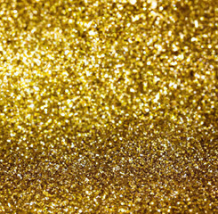 Image of close up of gold glitter particles background with copy space created using Generative AI technology