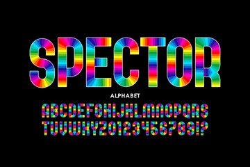 Color spectrum style font design, alphabet letters and numbers vector illustration