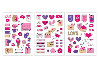 Love Messages Printable Sticker Pack With Illustrations Of Hearts, Letters, Tags, Arrows, Love Signs 