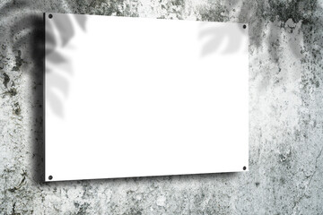 Mock up. Blank white billboard on old cracked concrete vintage wall background. Texture of a stone wall. Old castle stone.