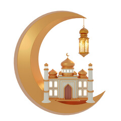3D rendering of Islamic lanterns and buildings