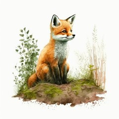 baby red fox in the grass, ai generated