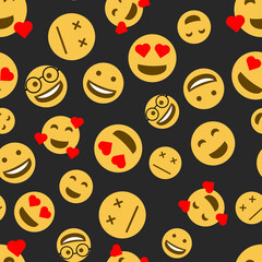 Seamless pattern with emojis on a black background