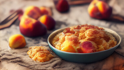 Delicious Homemade Peach Cobbler with a Pastry Crust. Generative AI