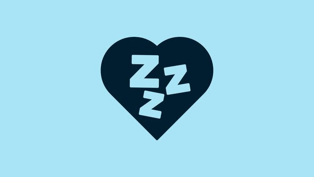 Blue Sleepy icon isolated on blue background. Sleepy zzz black talk bubble. 4K Video motion graphic animation