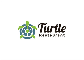 turtle logo design restaurant with spoon and plate concept