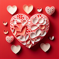 Red and white heart, valentine's day, Generative AI