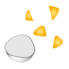 Plate and nacho on white background. Vector template. Vector design. Top view design. Lunch serving. Close up, top view.