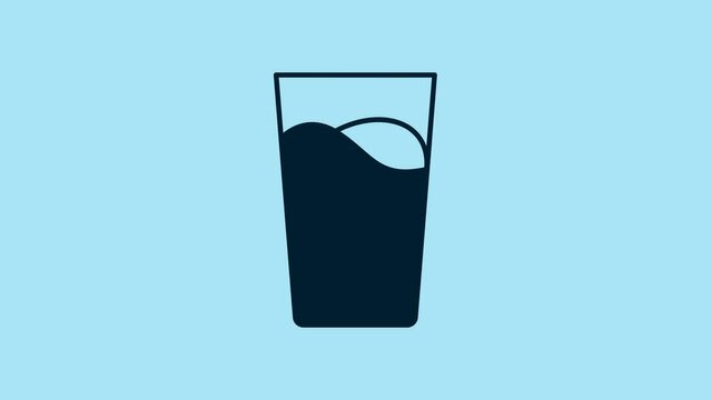 Blue Glass with water icon isolated on blue background. Soda glass. 4K Video motion graphic animation