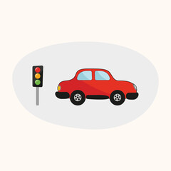 Car and traffic lights. Vector