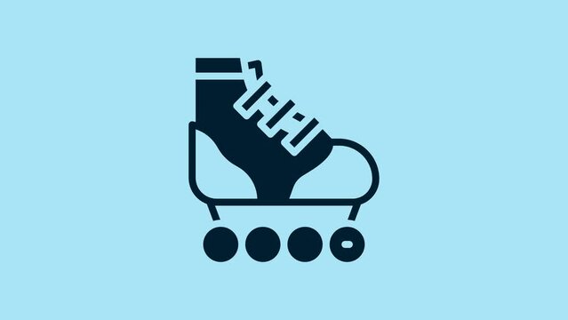 Blue Roller skate icon isolated on blue background. 4K Video motion graphic animation