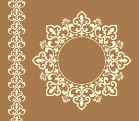 Decorative frame Elegant vector element for design in Eastern style, place for text. Floral golden and beige border. Lace illustration for invitations and greeting cards
