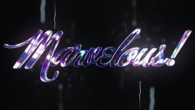 手前から現れる鏡面に花火を映した筆記体Marvelousの3D字体と花火背景
