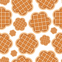 Waffles seamless pattern. Flowers shapes. Belgian desserts. Print, fabric, textile, wrapping paper.
