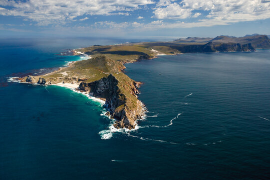 An aerial view of Cape Point and the Cape of Good Hope. Cape Town. Western Cape. South Africa