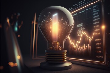 Digital illustration about light bulb. Generative AI.