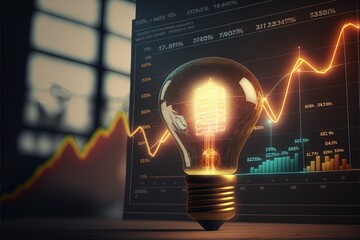 Digital illustration about light bulb. Generative AI.