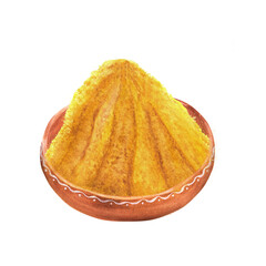 Hand-drawn watercolor yellow powder in a clay bowl