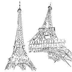Eiffel towers on a white background.Paris.Urban Illustration for coloring. Background.City. Line style. Sketch	
