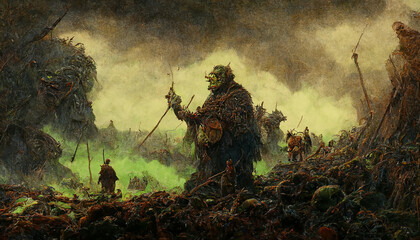 Orc Boss Among Dead Bodies