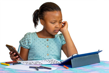 Little African kid struggling with maths homework
