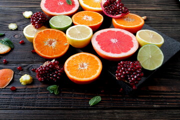 fruits on a wooden background