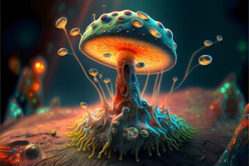 Alien Mushroom AI Generated Illustration, Sci-Fi Futuristic Fantasy Scene, 