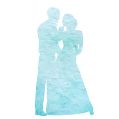 watercolor blue bride and groom silhouette design vector