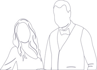 portrait couple in love, bride and groom sketch, doodle ,contour line isolated