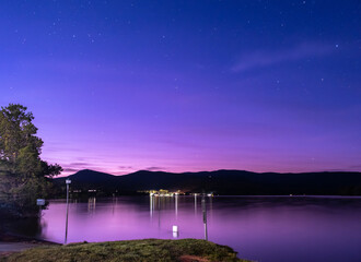 pink purple sunset on the lake