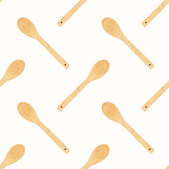 Wooden spoon for cooking repeat seamless pattern on white background.