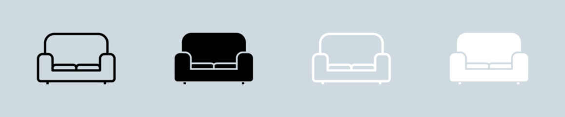 Couch icon set in black and white. Sofa signs vector illustration.