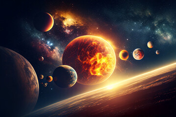 Fototapeta na wymiar Colorful planets in space, background/wallpaper/desktop, generative ai