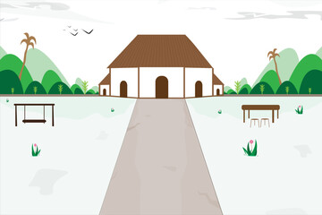 Village illustration with old cottage white background art Vector for animation, cartoon, wallpaper, game.