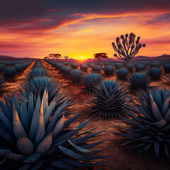Agave field. Tequila and Agave concept. Generative AI.