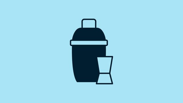 Blue Cocktail shaker with cocktail glass icon isolated on blue background. 4K Video motion graphic animation
