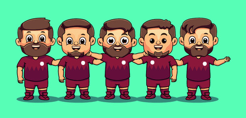 group of Football Player Cartoon Illustration