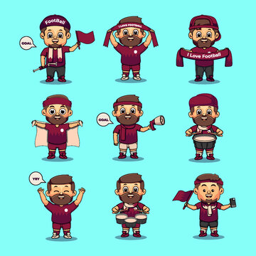 set of cartoon kids football suporter