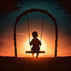 Child on the swing. Generative AI.