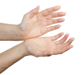 Female with open hands gesture  asking for help during cost of living crisis theme transparent png file