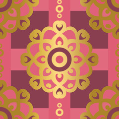 Pink and gold luxury vector seamless pattern. Ornament, Traditional, Ethnic, Arabic, Turkish, Indian motifs. Great for fabric and textile, wallpaper, packaging design or any desired idea. 