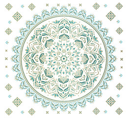 Luxury pattern on the white background. Vector mandala template. Golden design elements. Traditional Turkish, Indian motifs. Great for fabric and textile, wallpaper, packaging or any desired idea.
