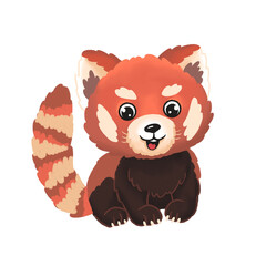 Red panda character. Hand drawn digital animal illustration