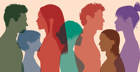 People of different ages. Diversity between people and people talking. Flat vector illustration