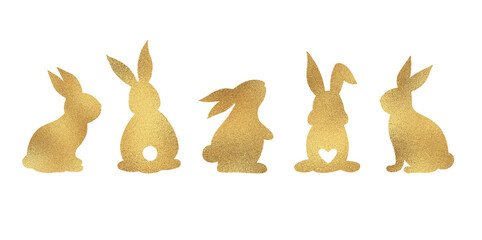 A set of sweet Happy Rabbit watercolor illustrations. Watercolor silhouette of a rabbit.