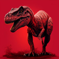 Tyrannosaurus rex in a red background. Generative AI.
