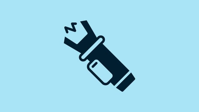 Blue Police electric shocker icon isolated on blue background. Shocker for protection. Taser is an electric weapon. 4K Video motion graphic animation